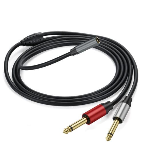 Cable Adaptador Audio Divisor en Y Mono 2 m Chapado en Oro 3,5 mm TRS Hembra a 2x 6,35 mm TS Macho (Negro)
