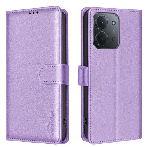 Funda de cuero antirrobo con textura de lichi RFID para Redmi 15C 4G (173,1 mm) / Redmi 15C 5G (173,1 mm) (morado)