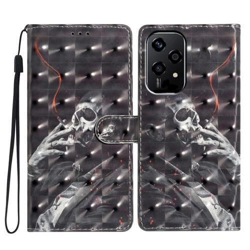Funda de Cuero con Patrón 3D Global para Honor 200 Lite (Calavera)
