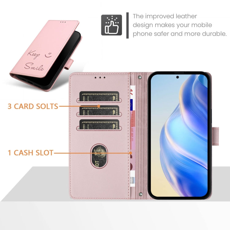 Funda de Cuero Rfid con Relieve Sonriente para OnePlus Nord N10 5G (Rosa)