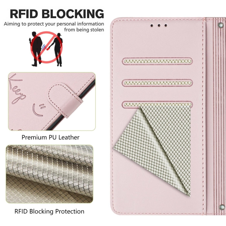 Funda de Cuero Rfid con Relieve Sonriente para OnePlus Nord N10 5G (Rosa)