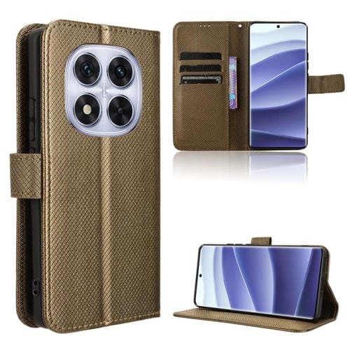 Funda de Cuero con Textura de Diamante para Redmi Note 14 Pro+ 5G (Marrón)