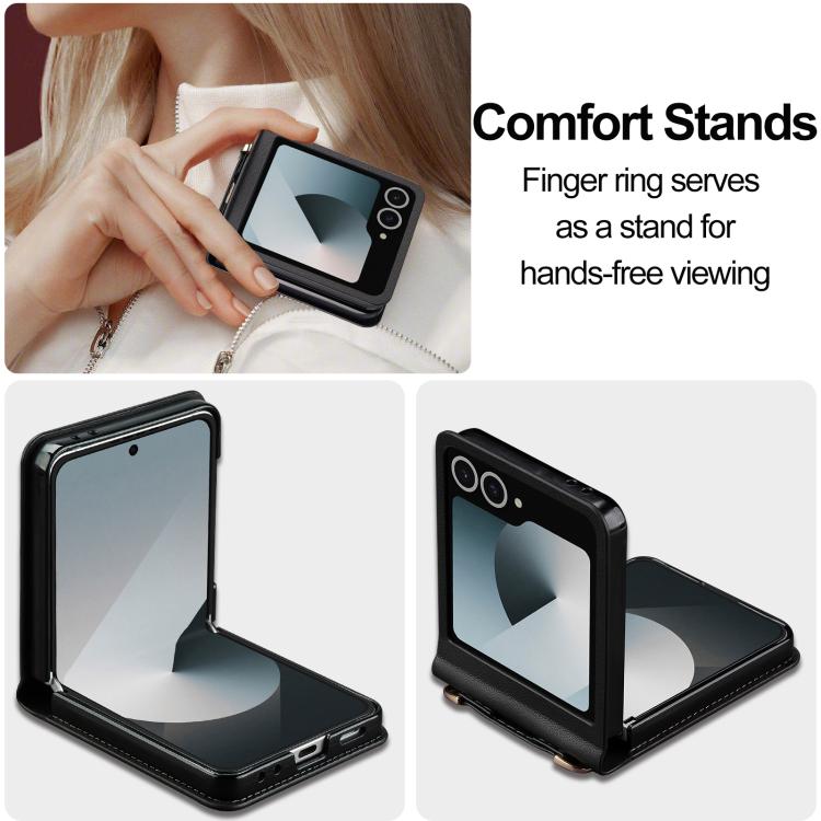 Funda de PU con textura fina esmerilada y cordón para Samsung Galaxy Z Flip7 5G LC.IMEEKE L1 Series (negra)