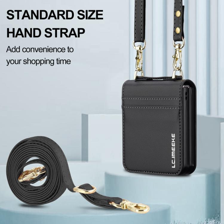 Funda de PU con textura fina esmerilada y cordón para Samsung Galaxy Z Flip7 5G LC.IMEEKE L1 Series (negra)