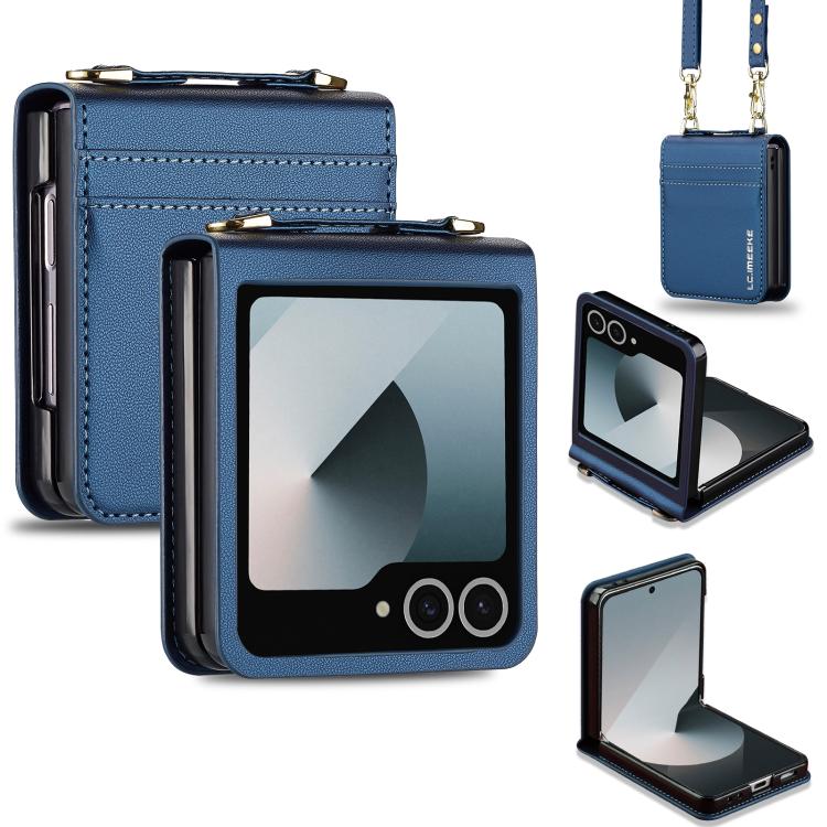 Funda de PU con textura fina esmerilada y cordón para Samsung Galaxy Z Flip7 5G LC.IMEEKE L1 Series (azul)