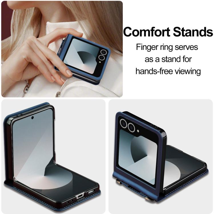 Funda de PU con textura fina esmerilada y cordón para Samsung Galaxy Z Flip7 5G LC.IMEEKE L1 Series (azul)