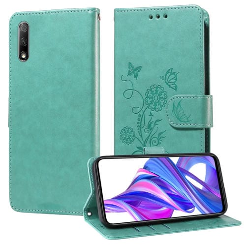 Funda de Cuero para Honor Magic4 Lite 5G/4G/X40 GT con Diseño de Mariposas y Flores en Relieve (Verde)