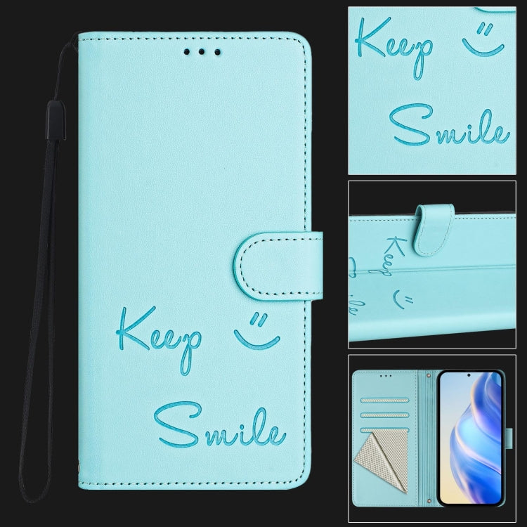 Funda de Cuero Rfid con Relieve Sonriente para Sony Xperia 5 V (Verde Menta)