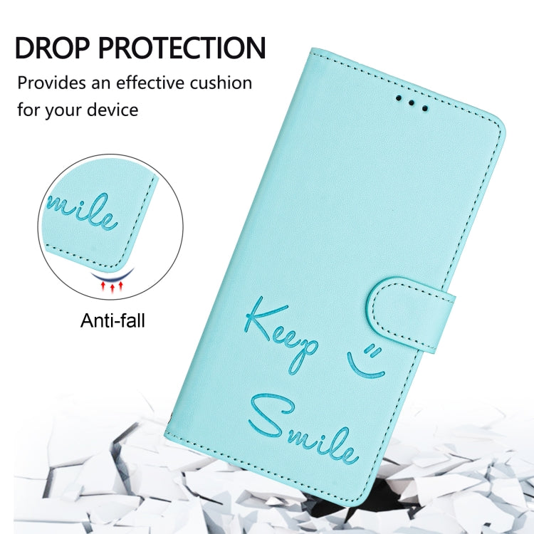Funda de Cuero Rfid con Relieve Sonriente para Sony Xperia 5 V (Verde Menta)