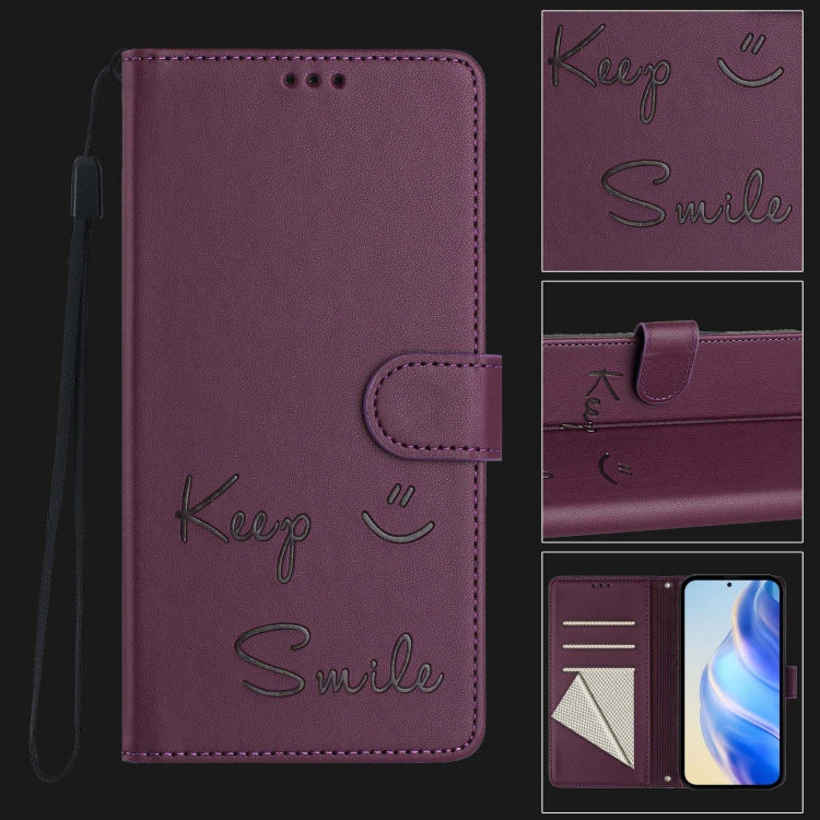 Funda de Cuero Rfid con Relieve Sonriente para Sony Xperia 5 Vi (Violeta)