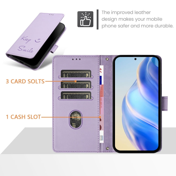 Funda de Cuero Rfid con Relieve Sonriente para Sony Xperia 10 Iv (Morado Claro)