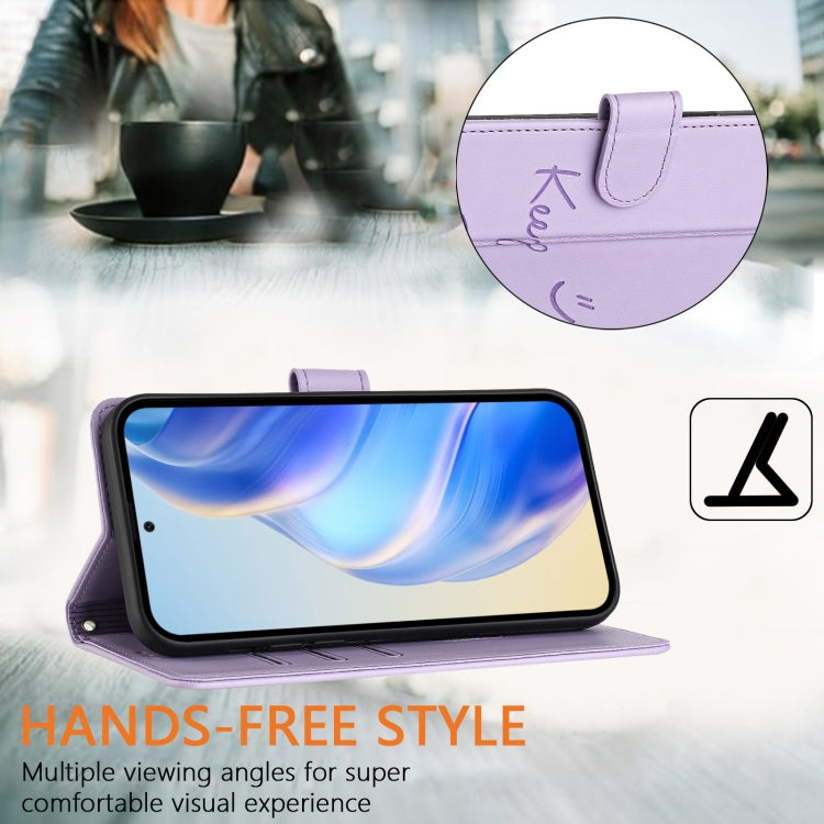 Funda de Cuero Rfid con Relieve Sonriente para Sony Xperia 10 Iv (Morado Claro)