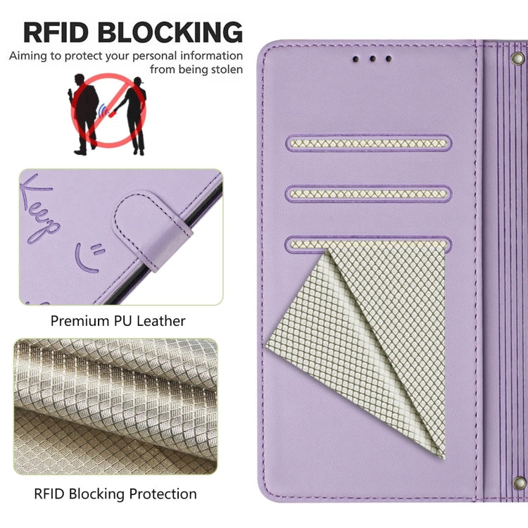Funda de Cuero Rfid con Relieve Sonriente para Sony Xperia 10 Iv (Morado Claro)