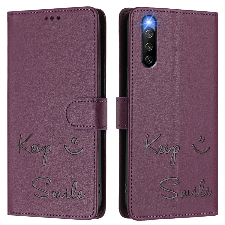 Funda de Cuero Rfid con Relieve Sonriente para Sony Xperia 10 Iv (Violeta)