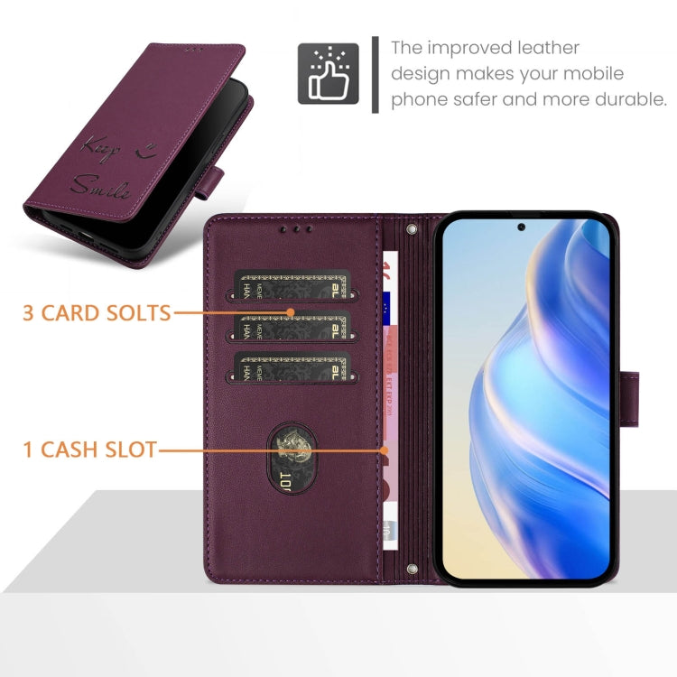 Funda de Cuero Rfid con Relieve Sonriente para Sony Xperia 10 Iv (Violeta)