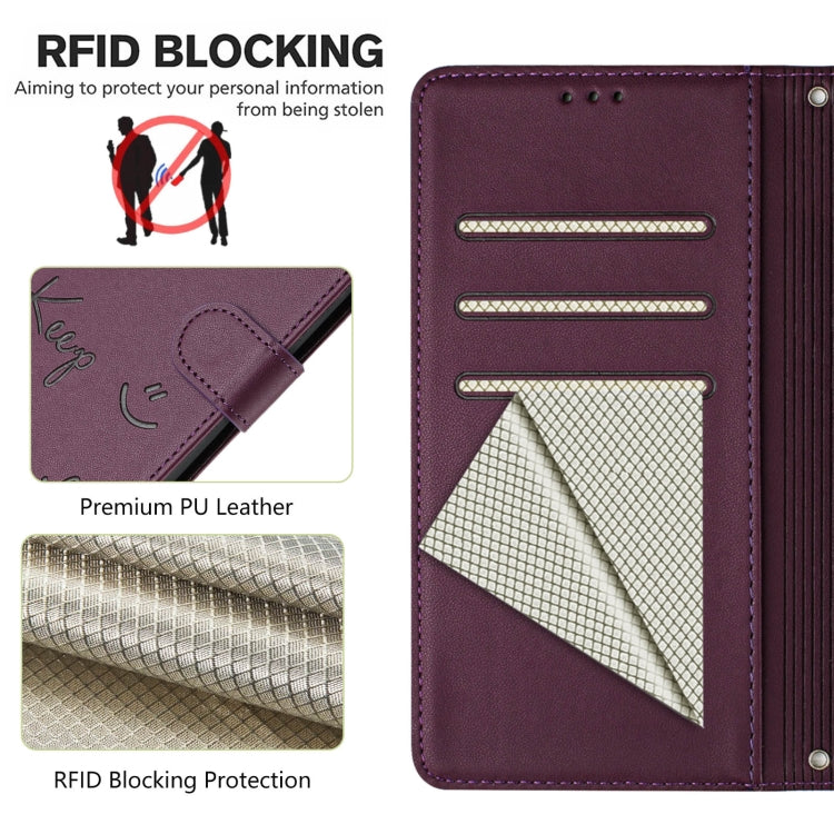 Funda de Cuero Rfid con Relieve Sonriente para Sony Xperia 10 Iv (Violeta)