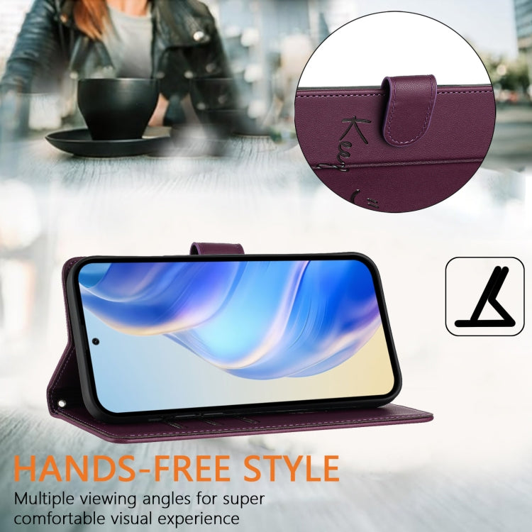 Funda de Cuero Rfid para Sony Xperia 10 Vi con Relieve Sonriente (Violeta)