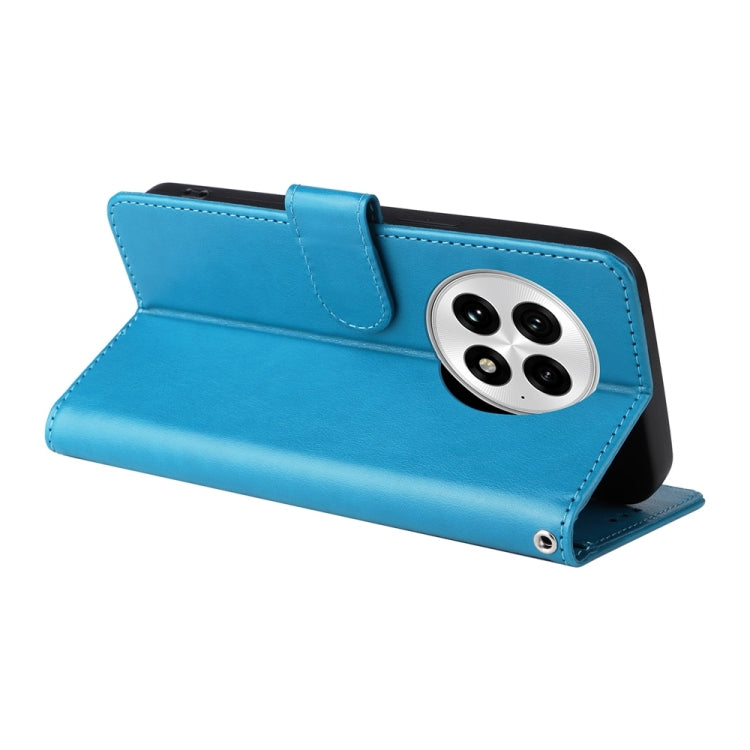 Funda de Cuero para OnePlus 13 con Diseño de Mariposas y Flores en Relieve (Azul)