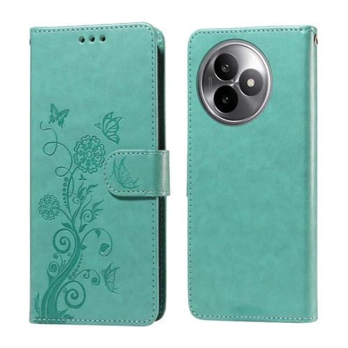 Funda de cuero con diseño de mariposas y flores en relieve para Redmi K80 Ultra (verde)