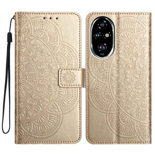 Funda de Cuero con Relieve Floral para Honor 200 Pro (Dorada)