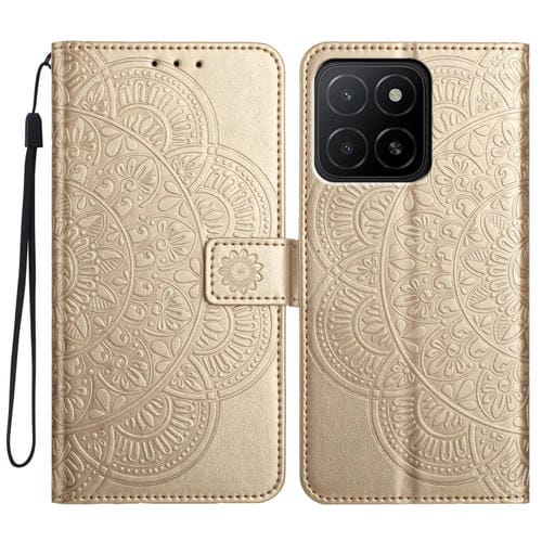 Funda de Cuero con Relieve Floral para Honor X5B (Dorada)