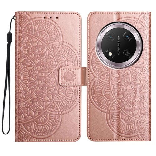 Funda de Cuero con Relieve Floral para Honor X9C (Oro Rosa)