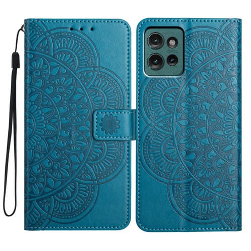 Funda de Cuero con Relieve Floral para Motorola Edge 50 5G (Azul)