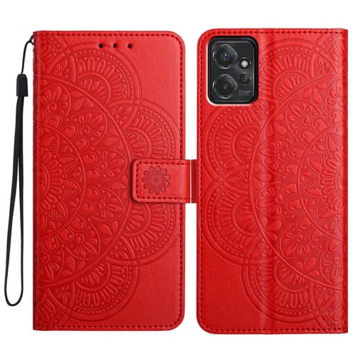Funda de Cuero con Relieve Floral para Motorola Moto G Power 5G (Roja)