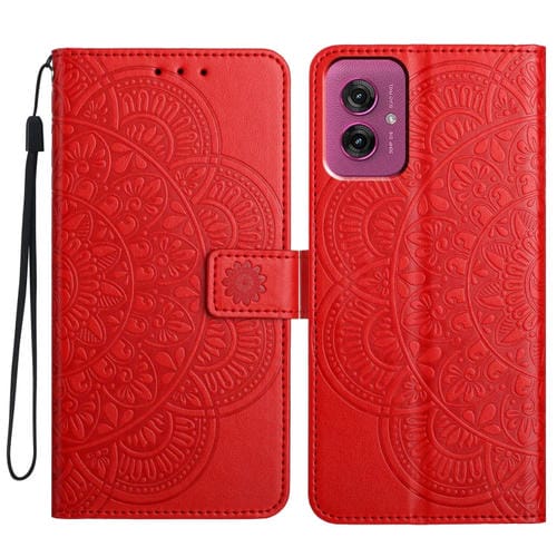 Funda de Cuero con Relieve Floral para Motorola Moto G55 (Roja)