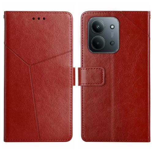 Funda de cuero con tapa en forma de Y para Redmi 15C 4G (171,5 mm) / Poco C85 4G (marrón)