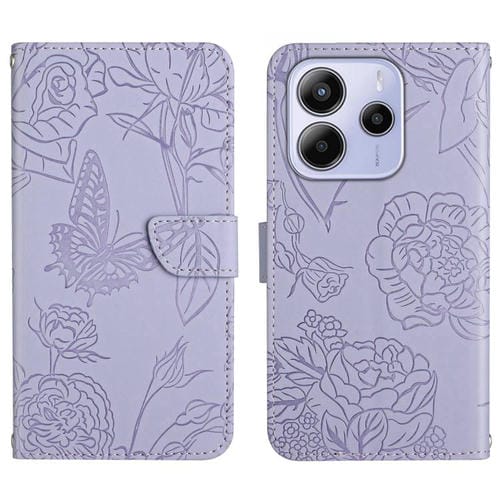Funda de Cuero con Tapa y Diseño de Mariposa En Relieve para Redmi Note 14 4G (163,25mm) (Morado)