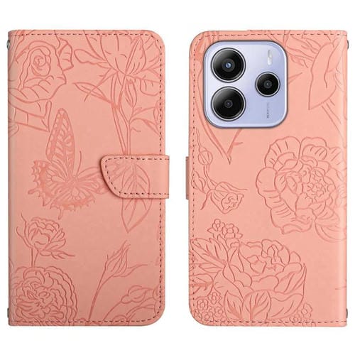 Funda de Cuero con Tapa y Diseño de Mariposa En Relieve para Redmi Note 14 4G (163,25mm) (Rosa)