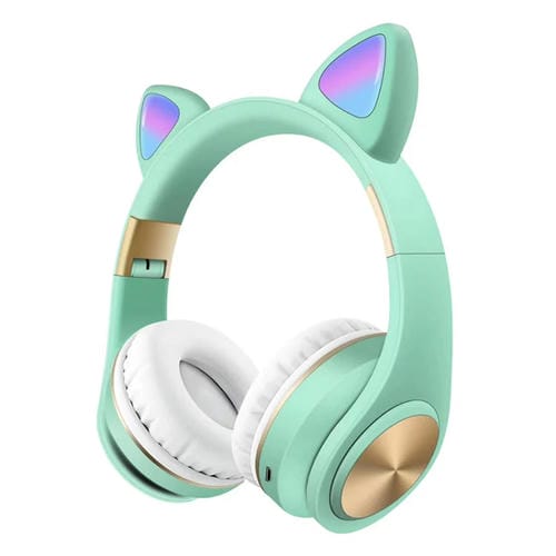 Auriculares inalámbricos Bluetooth orejas de gato para juegos con luz (Verde)