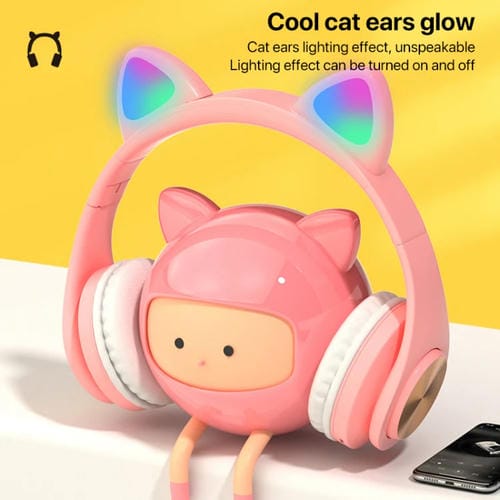Auriculares Inalámbricos Bluetooth Orejas de Gato Juegos Luz (Blanco)