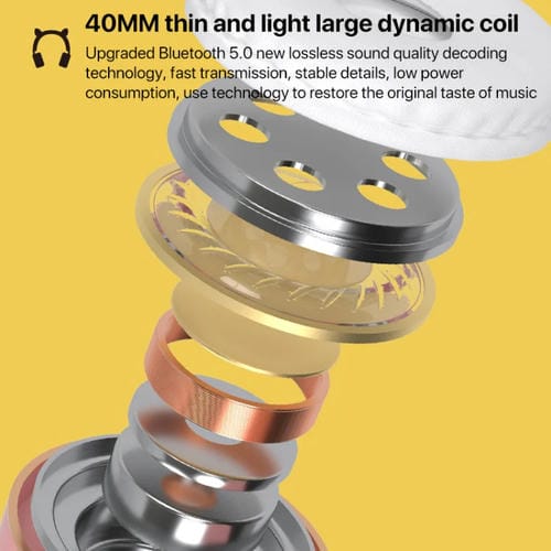 Auriculares Inalámbricos Bluetooth Orejas de Gato Juegos Luz (Blanco)