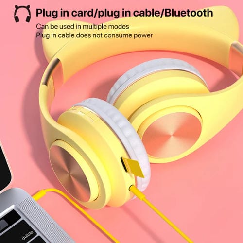 Auriculares Inalámbricos Bluetooth Orejas de Gato Juegos Luz (Blanco)