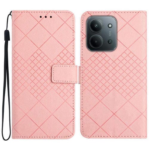 Funda de cuero con textura de cuadrícula rómbica para Redmi 15C 4G (171,5 mm) / Poco C85 4G (rosa)