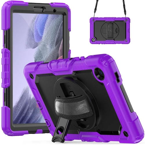 Funda híbrida silicona para Tablet Samsung Galaxy Tab A7 Lite T220 con correa para el hombro (Morado)