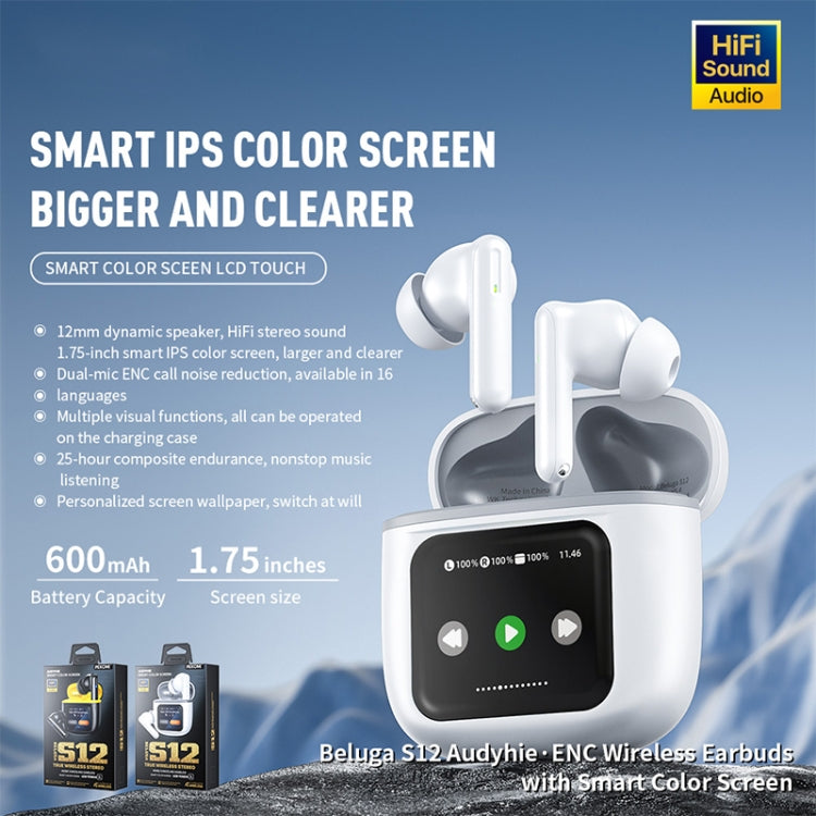 Auriculares inalámbricos Wekome Beluga S12 Audyhle ENC con reducción de ruido y pantalla a color (Negro)