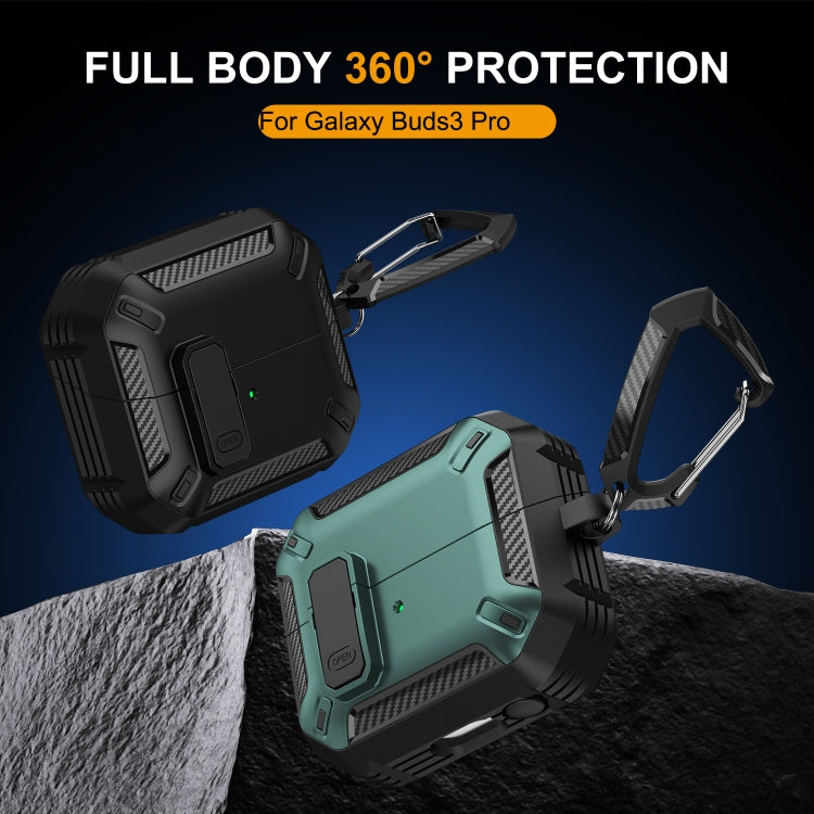 Funda Protectora para Auriculares Samsung Galaxy Buds 3/3 Pro con Interruptor y Gancho (Negro y Azul)