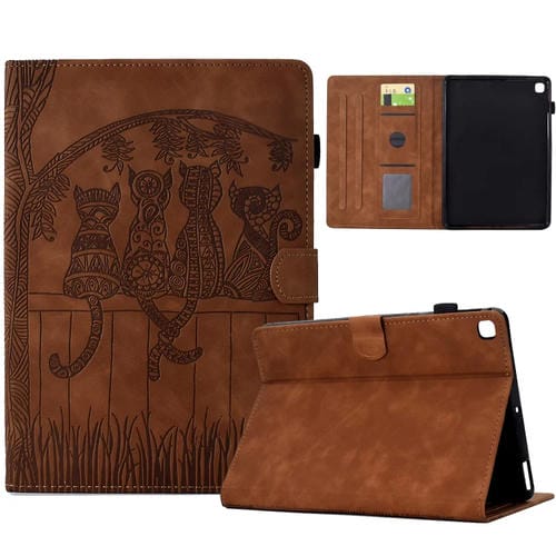 Funda para Tablet Samsung Galaxy Tab a 10.1 2019 T510 Piel Relieve Gatos (Marrón)