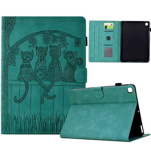 Funda de Piel Samsung Galaxy Tab a 10.1 2019 T510 con Relieve de Gatos (Azul Claro)