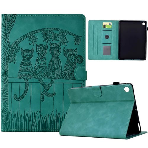Funda para Tablet Samsung Galaxy Tab A9 Piel Relieve Gatos (Azul Claro)