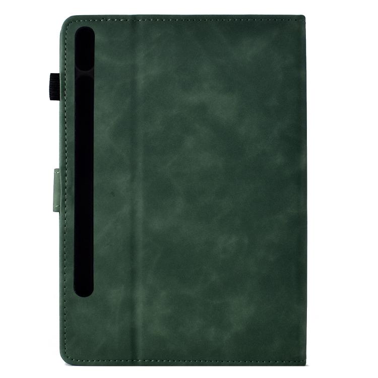 Funda de piel con relieve de gato para Samsung Galaxy Tab S10 FE+ (verde)