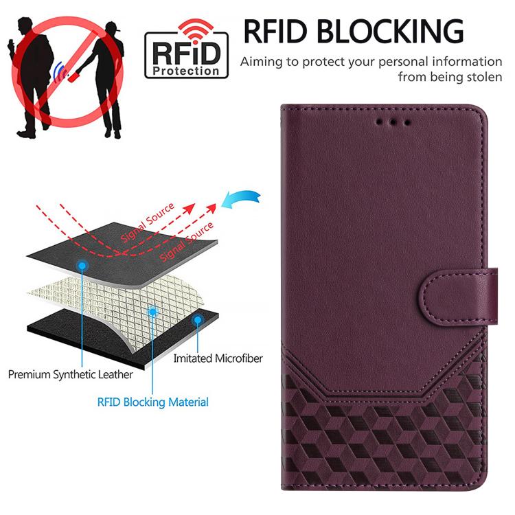 Funda de Cuero Rfid con Relieve en Panal para iPhone 16E (Violeta)