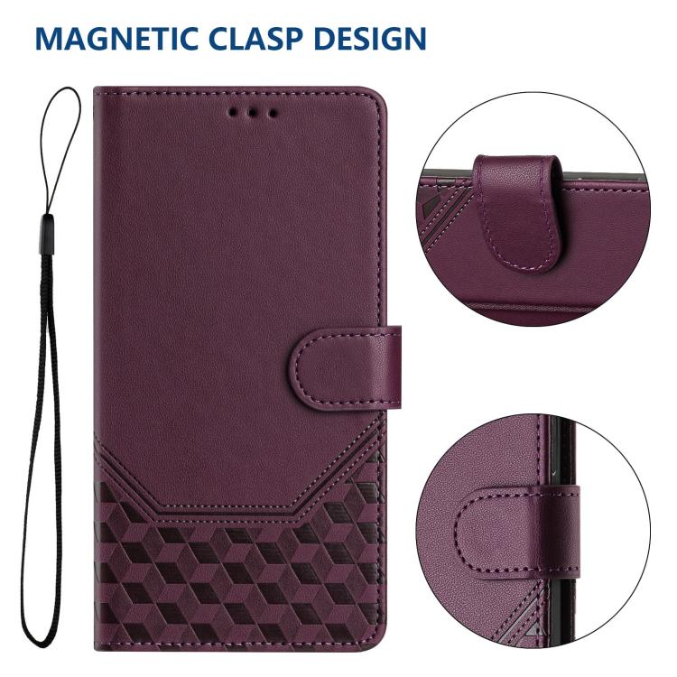 Funda de Cuero Rfid con Relieve en Panal para iPhone 16E (Violeta)