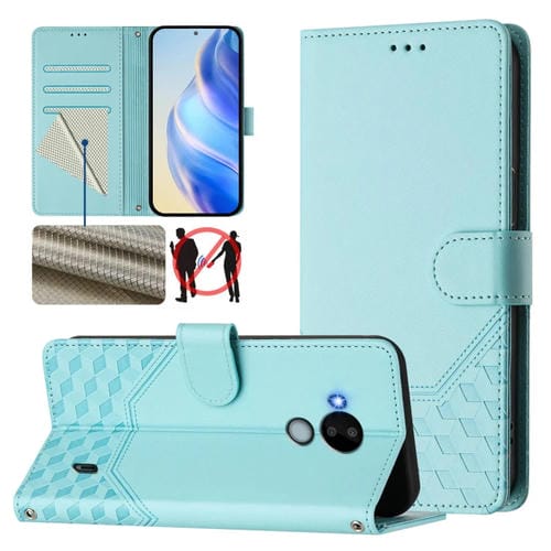 Funda de Cuero Rfid con Relieve en Panal para Nokia C30 (Verde Menta)