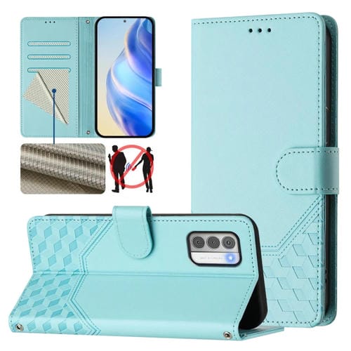Funda de Cuero Rfid con Relieve en Panal para Nokia G42/G310 (Verde Menta)