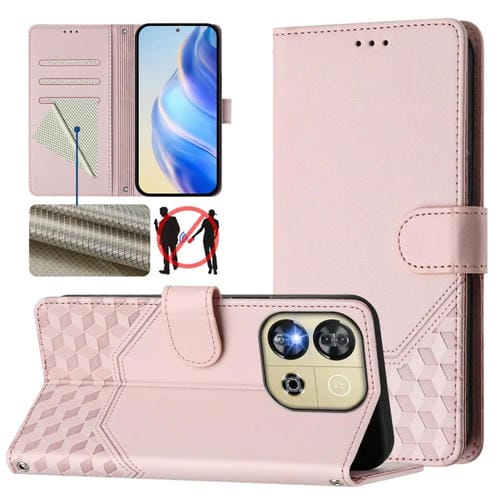 Funda de Cuero Rfid con Relieve en Panal para Oukitel C57S (Rosa)