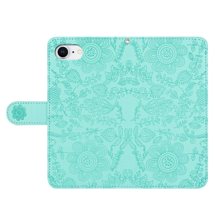 Funda de Cuero con Estampado Floral en Relieve para iPhone 16E (Verde Claro)